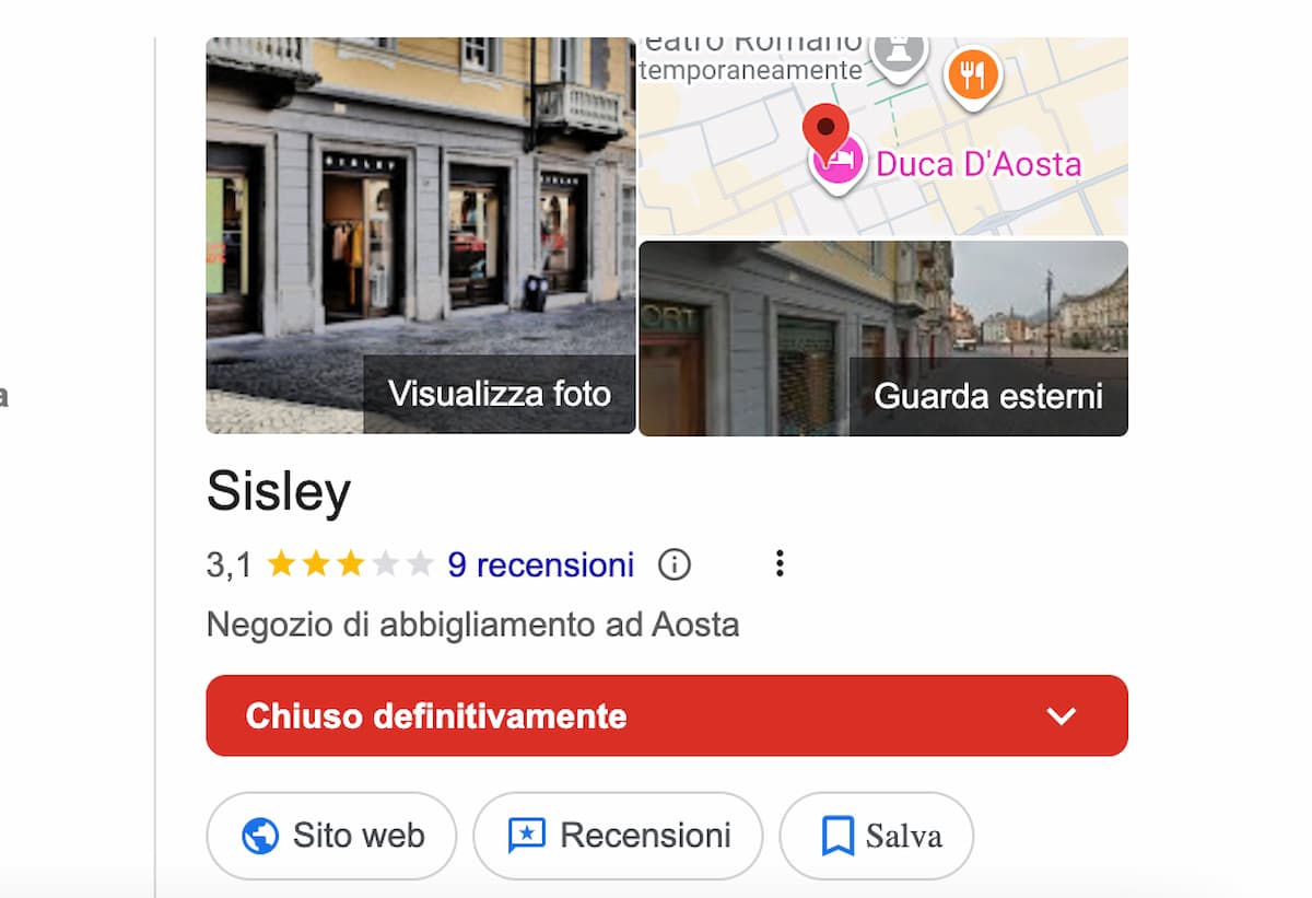chiusura negozio sisley aosta