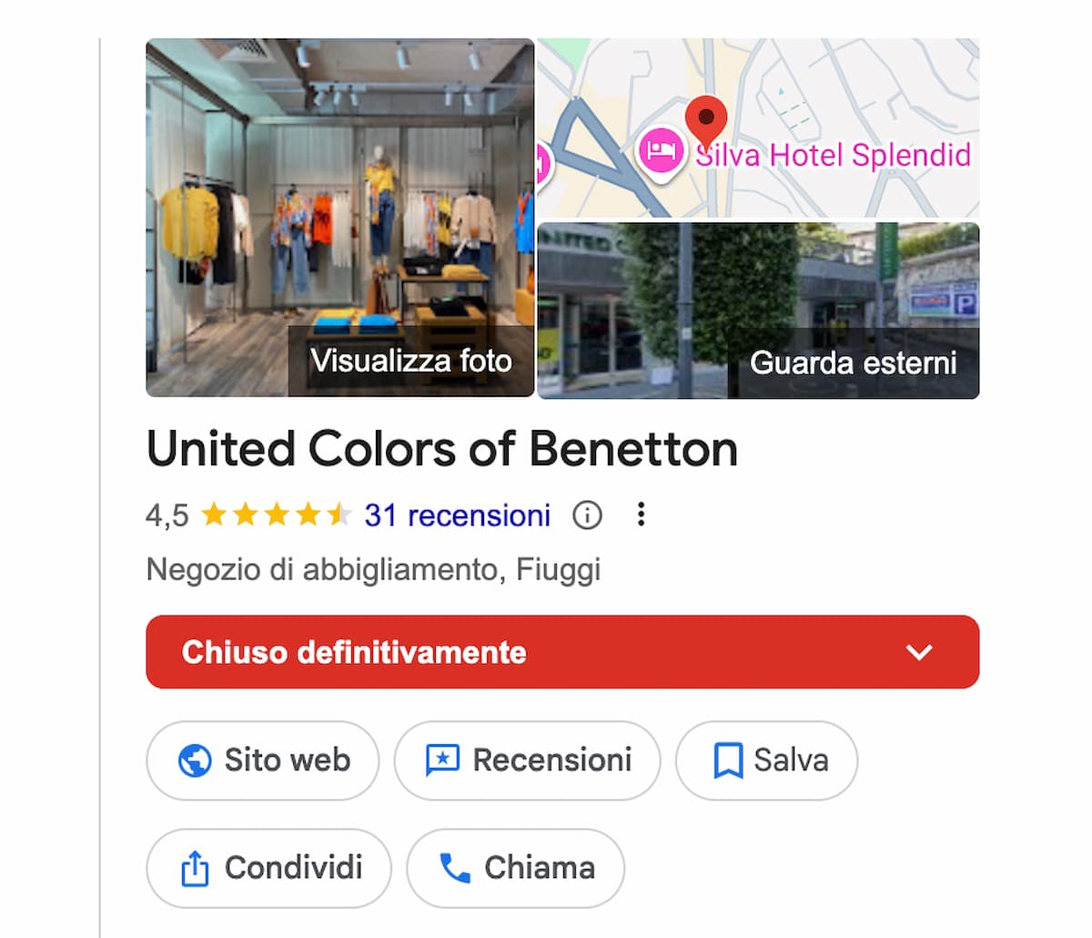 Negozio Benetton Fiuggi chiuso